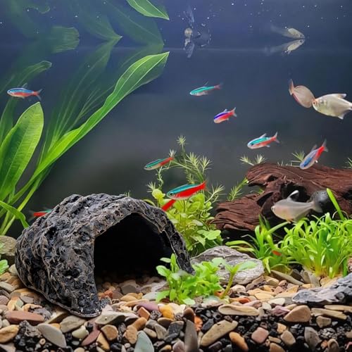 Aquarium Amphibians Hideout Cave Fish Rock Habitat Resin Stone Water Ornament Terrarium Tank Decor Hideaway for Pets Turtle Small Reptile