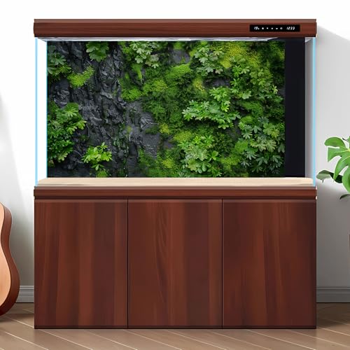 Rock Wall Texture Aquarium Background Green Moss Black Rock Wall Fish Tank Background Nature Green Moss Fern Reptile Tank Backgrounds Rocky Texture Reptile Tank Terrarium Backgrounds Decor 48x24in - color: Black_Green, size: 48(W)x24(H)inches/ 120(W)*60cm