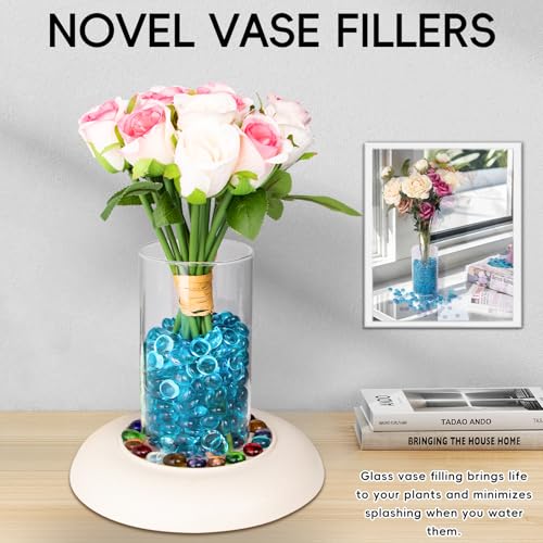 Meschett 1 LB Glass Marbles, Sea Blue Mini Flat Glass Beads~150 PCS for Vase Fillers, Floral Bottom Mancala Gems Pebbles Fish Tank Rocks for Table Aquarium,Home Decor Art Craft Supplies(0.5"~0.7") - color: Sea Blue~1 Lb, size: 1 LB