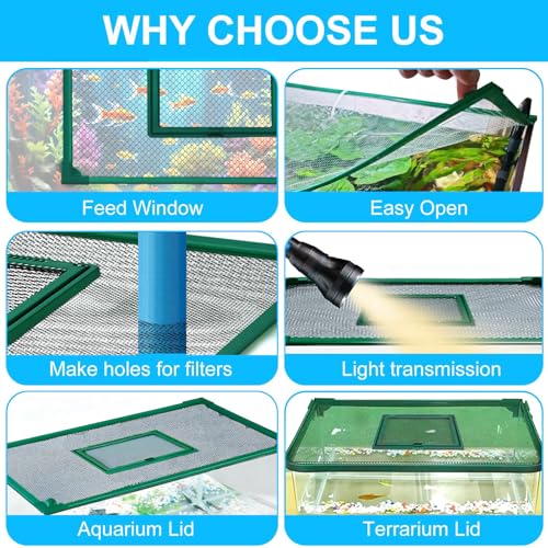 Fish Tank Lid Magnetic Aquarium Net Cover with Feeding Window 5-50 Gallon Aquarium Lid Anti-Jumping Net for Fish 11.8 FT DIY Magnetic Aquarium Cover,Green (Green)