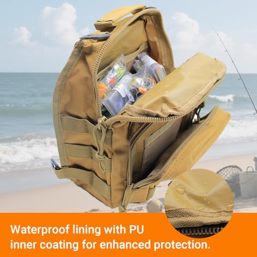 Lightweight Fishing Tackle Backpack Professional Water-Resistant All-in-One Rod Holder & Gear Storage - color: Khaki