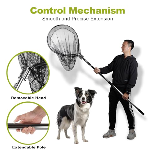 Dog Catch Net Pole, Animal Catching Net, Wildlife Control Tool, Large Fish Landing Net for Chicken Raccoon Duck Goose Bird Skunk Bat Raccoon Guinea Fowl Feral Cat Pigeon Tuna Goat - Heavy Duty