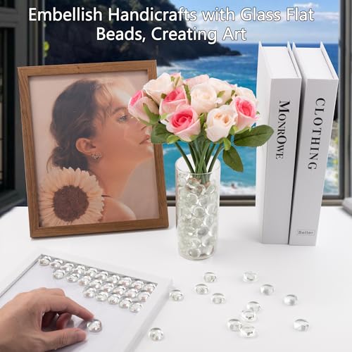 1 LB Clear Glass Marbles, Transparent and Smooth Flat Glass Beads for Vases, Mosaic Gem Pebbles for Aquarium Decor, Floral Arrangements, Mancala Stones, Vase Filler and Crafts (Approx. 80-100 PCS) - color: Clear