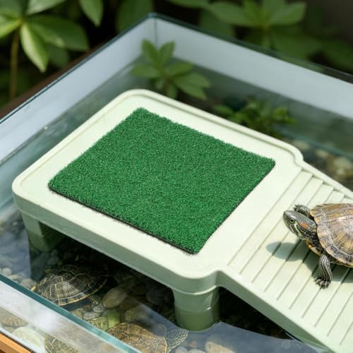 Toyvian 9.83" Turtle Basking Platform Artificial Grass Turf Square Mat, Non-Slip Cuttable Reptile Tank Accessory for Aquatic Turtles, Lizard, Snake, Turtle Tank Accessories & Aquarium Grass Decor