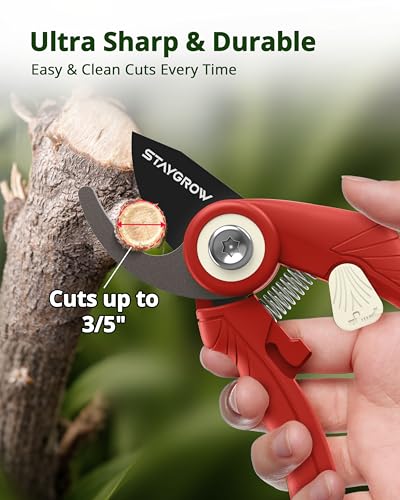 Pruning Shears - 6.9" Professional Garden Shears with SK5 Stainless Steel Sharp Blades, Garden Clippers with Comfortable Grip Hands and Safety Lock, Gardening Tools for Men Women - Red - style: 6.9" Bypass Red