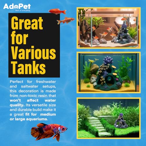 Colorful Resin Fish Tank Ornament with Multiple Hiding Spots, Safe Shelter for Small and Medium Aquariums, Stress-Relief Underwater Decor, Easy to Clean (Coral Reef)