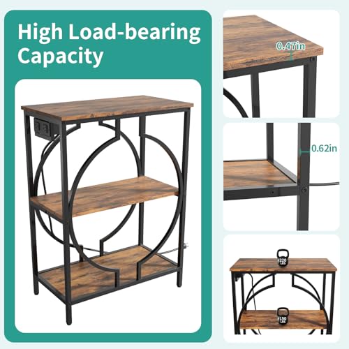 10 Gallon Aquarium Stand with Power Outlet, 3 Tier Heavy Duty Metal Fish Tank Stand with Storage, Fish Tank Table for Home Office, 21.3" x 11.8" x 29", Rustic Brown