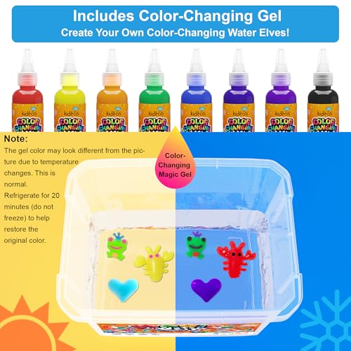 Kiditos Magic Water Elf Toy Kit for Kids, Color-Changing Magic Water Pets Craft Kit with 8 Color-Changing Gels, 10 Molds, Star Bottle, DIY Sensory STEM Gift for Girls Boys Ages 3+