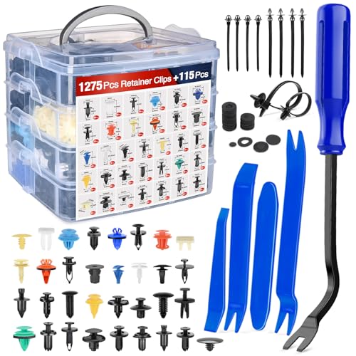 Nilight 1390Pcs Car Push Retainer Clips Auto Fasteners Kit Included 33 Most Popular Sizes Nylon Bumper Fender Rivets with 1 Fasteners Remover 10 Cable Ties for Toyota GM Ford Honda Chevy - color: 1390Pcs