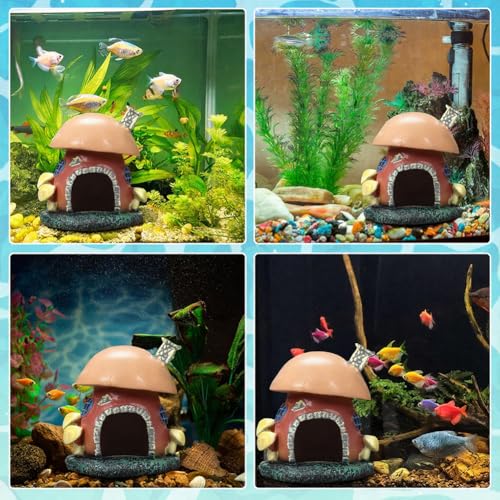 GORGECRAFT Fish Tank Mushroom House PVC Aquarium Betta Hideout Spawning Caves Landscape Decoration Cottage Ornament Accessories for Shrimp Reptiles Turtle Gecko Lizard Bearded Dragon
