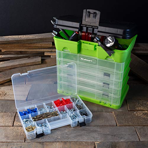 Portable Tool Box - Small Parts Organizer with Drawers and Customizable Compartments for Hardware, Fishing Tackle, Beads or Crafts by Stalwart (Green) - color: Green