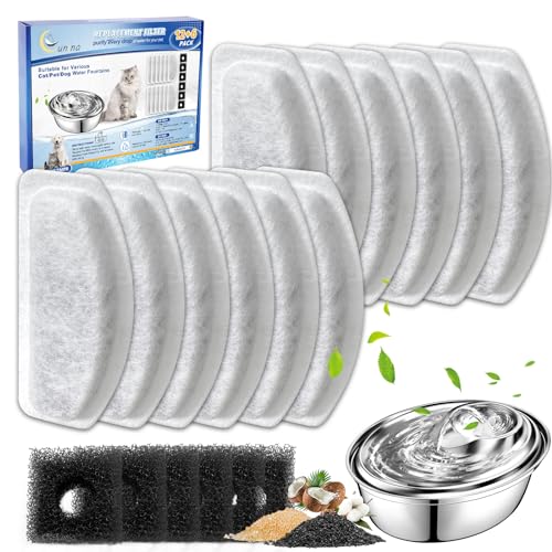 12+6 Pack Cat Fountain Filters Replacement For D30 67oz/2l Pet Fountain Filters Replacement 12 Pcs Filter and 6 Pcs Replacement Pre-Filter Sponges Compatible with ORSDA Pet Water Fountains