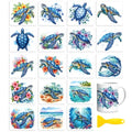 Peacoblue 18 Sheets Rub on Transfers for Crafts, Blue Sea Turtle with Coral Flowers 3.6"x3.9" UV DTF Cup Wraps Waterproof Cold Transfers Stickers for Glass Metal Cup Tumblers Mirrors Mugs Home Decor - style: Blue Sea Turtle with Coral Flowers