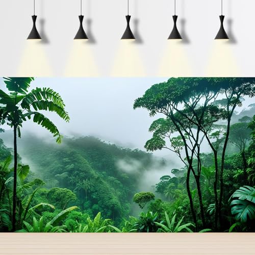 Foggy Rainforest Aquarium Background Majestic Tropical Green Trees Forests Fish Tank Background Scenic Tranquil Lush Jungle Terrarium Backgrounds Misty Forest Valley Reptile Tank Backgrounds 24x16in - color: Pure Green, size: 24(W)x16(H)in