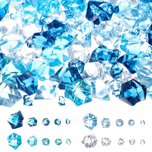 Syhood 570 Pcs 5 Sizes Mixed Blue Fake Crushed Ice Rocks Blue Aquarium Rocks Plastic Gemstone Diamond Acrylic Crystal Gems for DIY Craft Wedding Table Scatter Vase Fillers Fish Tank Decor Centerpieces - color: Blue Series