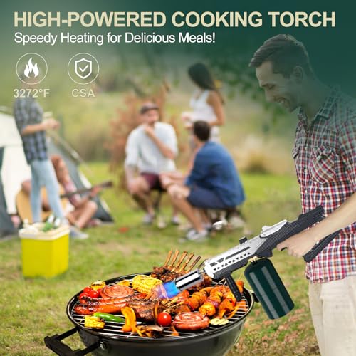 Semlos Propane Torch Head, Powerful Flame Thrower Gun, Adjustable Charcoal Lighter, Searing Torch for BBQ, Camping, Welding (Propane Tank Not Included) - color: Black