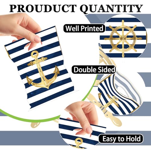 Papiailove 50Pcs Nautical Party Decorations - Nautical Party Plastic Favor Bags with Handles, Ship Anchor Goodie Treat Bags for Cruise Birthday, Sailing Baby Shower, Beach Summer Theme Party Supplies - color: Nautical