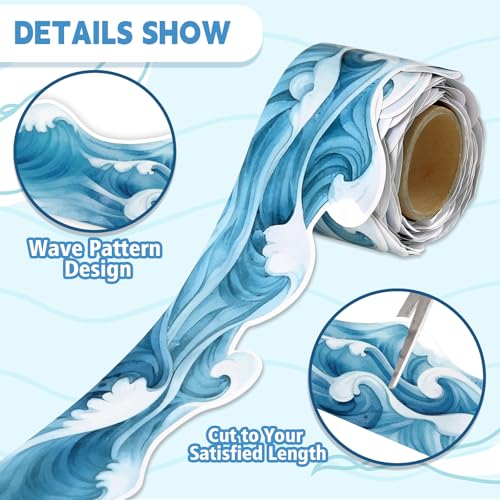 50ft Ocean Waves Bulletin Board Border, Blue Under The Sea Scalloped Trim Borders for Back to School Summer Classroom Office Wall Chalkboard Door Decorations - color: White