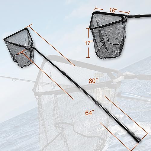 Fiblink Folding Aluminum Fishing Landing Net Fish Net with Extending Telescoping Pole Handle - style: Extend Length: 45-80 Inches