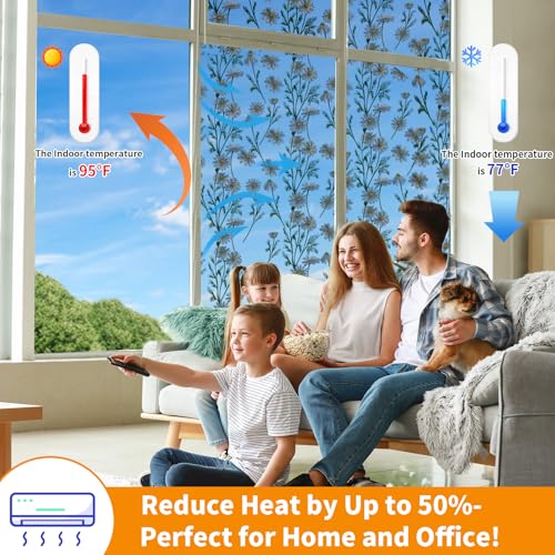 One Way Privacy Film, Window Tint for Home,Daytime Reflective, Anti UV Static Cling Sliding Door Coverings No Glue Garage Solar Paper (Silver -Daisy, 35.4 x 157.4 in) - color: Silver-daisy, size: 35.4 in X 157.4 in
