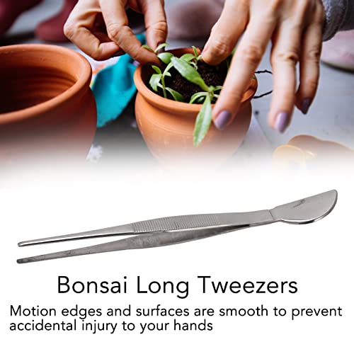 TOPINCN Bonsai Tweezers, Stainless Steel Long Plant Tweezers with Moon Spatula Head, Home Garden Potted Loosening Soil Plan Grass (Straight)