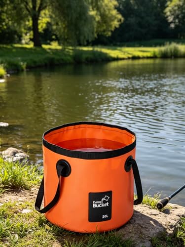 3 Pcs 20L (5-Gallon) Collapsible Bucket Set,Foldable PVC Bucket with Handles for Camping, Hiking, Fishing, Car Washing and Outdoors (Black, Orange, Blue)
