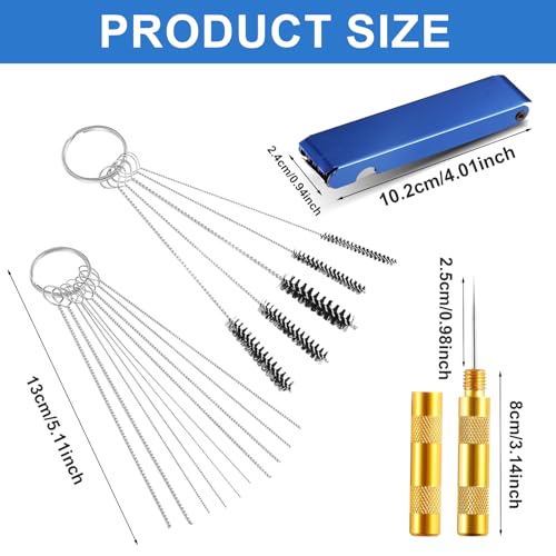 Carburetor Cleaning Kit, Premium Torch Tip Cleaner, Stainless Steel 13 Clean Line Set 10 Needles 5 Nylon Brushes 1 Pointed Picks for Small Engine Lawnmower Welding Stove Airbrush Spray Gun