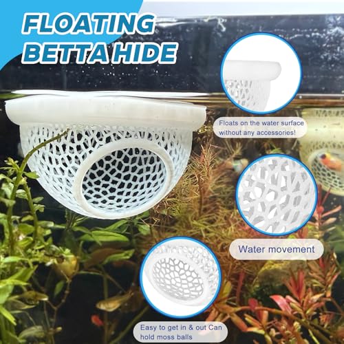 3D-Printed Floating Betta Cave & Shrimp Hideout - Multi-Functional Aquarium Hammock, Feeding Ring, Stress-Free Resting Spot for Betta Fish, Corydoras & Small Fish Tanks