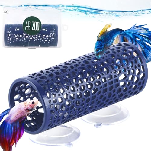 Abizoo Betta Fish Tunnel, Navy Blue Betta Sleeping Tube Safe Hollow Design for Small Fish & Shrimp Ideal Toys for Bettas Guppies Resting Tank Accessories Hammock, Aquarium Decorations Hideout - color: Blue