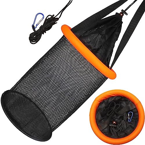 Dovesun Floating Fishing Basket, Collapsible Fishing Net Portable Nylon-mesh | Coated Nylon Net Bait Storage Cage for Keeping Crayfish Minnows Leaches and Other Live Baits - color: 5 Gallons-1pcs(Small Minnow Bait Bag), size: Diameter of the bottom: 9.8"