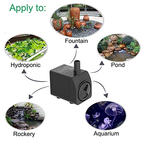 Submersible Pump 300GPH Ultra Quiet with Over Heating Protection 6ft High Lift for Fountains, Hydroponics, Ponds, Aquariums & More…