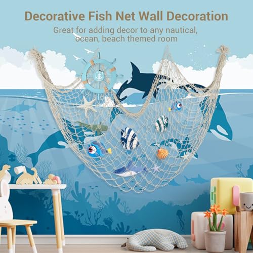 2 Pack Fish Net Decorations - 80x40 Inch Beige Fishing Net Decor for Under The Sea Hawaiian Beach Themed Party, 3mm Natural Cotton Versatile Nautical Netting for Wall Table Ceiling Halloween Decor - color: Beige, size: Large - 2 Pack