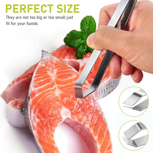 2 Pcs Fish bone tweezers,Stainless Steel Tweezers Flat and Slant for Fish Bones,Pig and Chicken Hair Remover