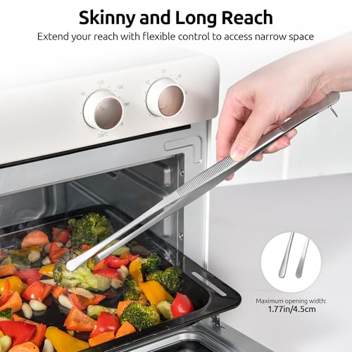 U-Taste 12in Long Kitchen Cooking Tweezer: 18/8 Stainless Steel Food-Grade Metal Food Tong, Flexible Pinching, Seamless-Welding, Sturdy and Non-Slip for Serving, Grilling, Frying, Baking (Round Tip) - size: 12in (round tip)