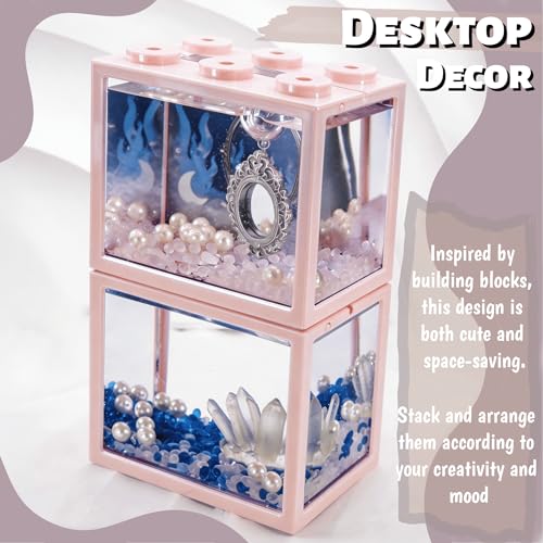 Small Betta Fish Tank, Mini Sea Monkey Tank Aquarium Kit with Glass Gravel & Background Resin Decor, 0.6 Gallon Stackable Tabletop Fish Bowl Accessories for Shrimp Seaweed Ball (Pink) - color: Pink