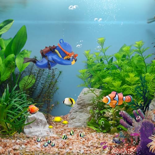 onesimcr Floating Fish Tank Decorations, Aquarium Decorations, Lovely Diver Fish Tank Decorations, Floating Device Fish Tank Accessories，Suitable for All Kinds of Fish Tanks… - color: Blue