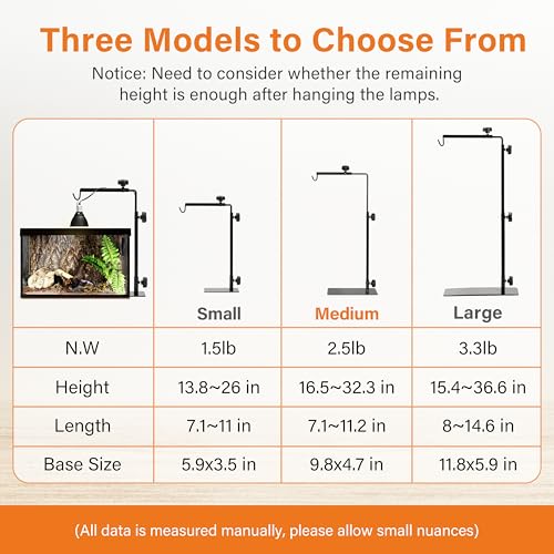 Simple Deluxe Reptile Lamp Stand Metal Light Holder Adjustable Height 16-32 inch, for Amphibian Terrarium Heating-Light and Aquarium Tank - size: Lamp Stand M