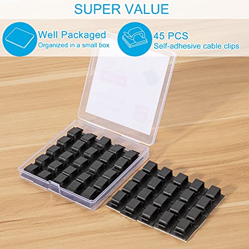 Large Adhesive Cable Clips (45 PCS, Black), Upgraded Wire Clips For Electric Wires, Cord Clips Adhesive Wire Holders For Cable Management Under Desk, Car, Wall, Extension Cord, Ethernet Cable, TV-Coax - color: Black, size: Large