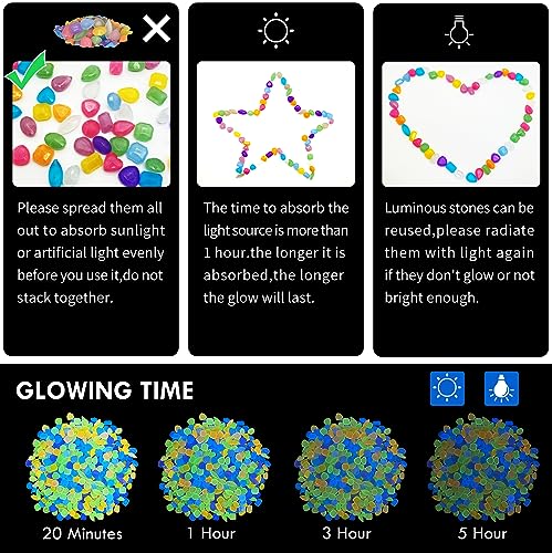 300pc Glowing Rocks for Garden Decoration Glow in The Dark Pebbles Glowing Stones Luminous Pebbles for Walkway Pathway Aquarium Decor,Color(0.4-0.6") - size: 300, style: Color
