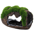 Resin Fish Cave, 4.7 in Barrel Fish Tank Ornament with Mossy Accent, Vintage Wine-Barrel Style, for Fish & Shrimp, Brown