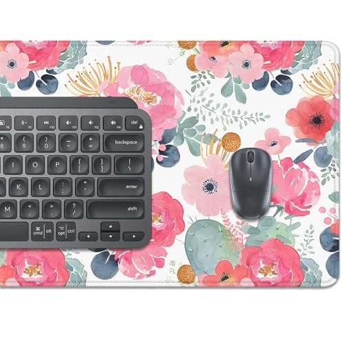 Watercolor Flowers Desk Pad Mouse Pad,Large Floral Mouse Mat with Stitched Edges,Non-Slip Rubber Base Mousepad for Office PC Keyboard Laptop and Home Work Desk Mat(27.5X11.8 in) - color: Watercolor flowers
