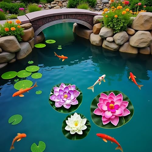 4 Pcs Artificial Water Lily Foam Lotus Flower Pond Decor for Pond Patio Garden Pool Garden Creative Accessories Artificial Plants and Flowers