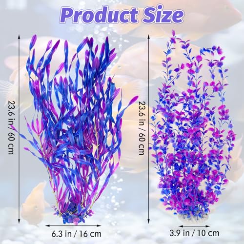 Hamiledyi Tall Aquarium Plants 23 Inches - Fish Tank Decorations, Artificial Green Water Plants Grass Cluster, Soft Plastic Fake Decor 2PCS（Purple Style C） - color: Purple（style C）