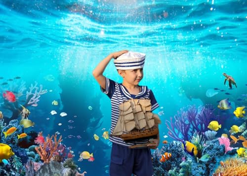 Deep Sea Underwater Backdrop 20x10ft Under The Sea Blue Ocean Sunlight Seabed Aquarium Photography Background, Turtle Tropical Fish Coral Diving Birthday Party Photo Studio Props - color: Blue1, size: 20x10ft