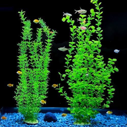 23.6 Inch Tall Aquarium Plants – Large Lifelike Artificial Fish Tank Decorations, Fish Tank Plants Plastic, 2 Pcs Adjustable Length, Durable & Safe for Freshwater/Saltwater Aquariums (Green) - color: Green (Style A)
