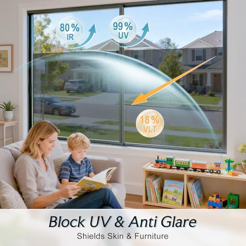 DOWELL One Way Window Privacy Film with 3 Tools Window Tint for Home Heat Control Anti UV Sun Blocking Reflective Mirror Covering See Out Not in for House and OfficeBlack Silver 17.5" X 78.7" - color: Black Silver, size: 17.5" X 78.7"