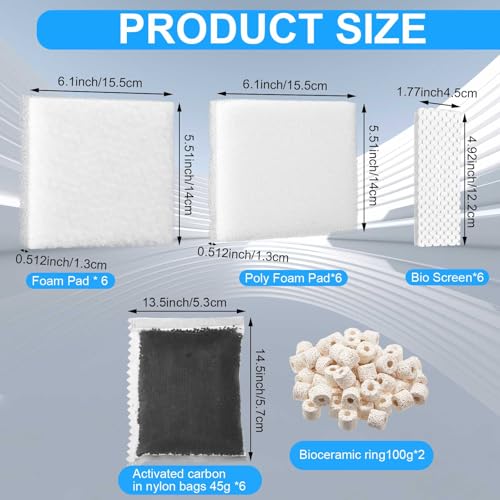 Threlaco 26 Pcs Aquarium Filter Media Kit Compatible with Fluval C4 (70 Gal) Power Filter, 6 White Foam Sponge Pads, 6 Poly Foam Sheets, 6 Bio-screen, 6 Activated Carbon, 2 Pack 7 Oz/200g Ceramic Ring - size: Compatible with C4