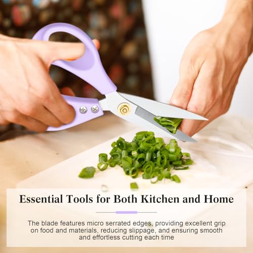 All Purpose Kitchen Scissors, Kitchen Shears Heavy Duty - Dishwasher Safe Food Scissors- Multipurpose Cooking Shears for Meat Poultry Food, Herbs, and Fish, Comfort Grip Handles, Purple - color: Purple
