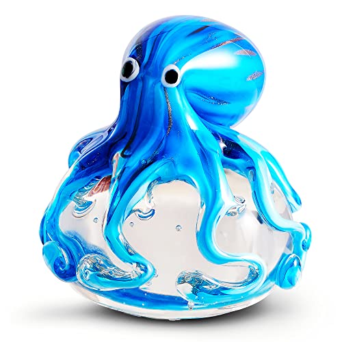EUSTUMA Hand Blown Glass Octopus Figurine Ornament,Sea Animal Ornament for Fish Tank Aquarium,Sea Animals Collection for Birthday Gift,Glass Office Paperweight for Desk. - color: Octopus