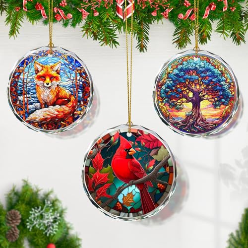 Cardinal Stained Glass Ornament - Christmas Tree Decorations, Cardinal Ornaments for Christmas Tree, Gift Exchange - color: Cardinal